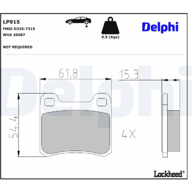 Delphi Bremsbelagsatz, Scheibenbremse LP915 Delphi Bremsbelagsatz, Scheibenbremse LP915