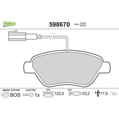 Valeo Bremsbelagsatz, Scheibenbremse 598670 Valeo Bremsbelagsatz, Scheibenbremse 598670