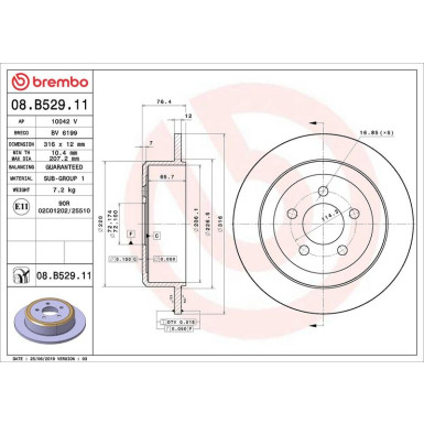 Brembo Bremsscheibe PRIME LINE - UV Coated 08.B529.11