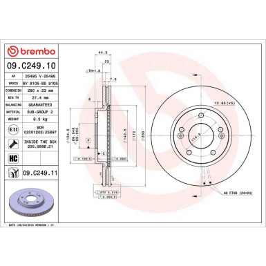 Brembo Bremsscheibe PRIME LINE - UV Coated 09.C249.11 Brembo Bremsscheibe PRIME LINE - UV Coated 09.C249.11