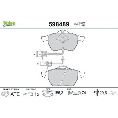 Valeo Bremsbelagsatz, Scheibenbremse 598489 Valeo Bremsbelagsatz, Scheibenbremse 598489