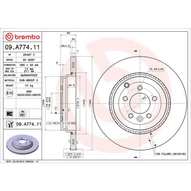 Brembo Bremsscheibe PRIME LINE - UV Coated 09.A774.11