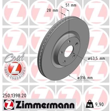 Zimmermann Bremsscheibe Coat Z 250.1398.20