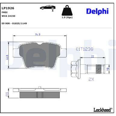 Delphi Bremsbelagsatz, Scheibenbremse LP1926