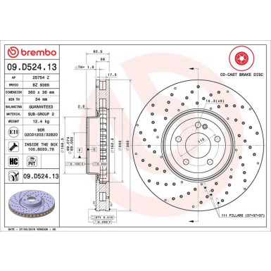 Brembo Bremsscheibe PRIME LINE - Co-Cast 09.D524.13 Brembo Bremsscheibe PRIME LINE - Co-Cast 09.D524.13