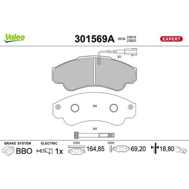 Valeo Bremsbelagsatz, Scheibenbremse EXPERT 301569A Valeo Bremsbelagsatz, Scheibenbremse EXPERT 301569A