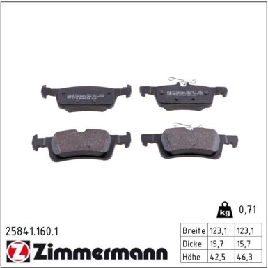Zimmermann Bremsbelagsatz, Scheibenbremse 25841.160.1 Zimmermann Bremsbelagsatz, Scheibenbremse 25841.160.1