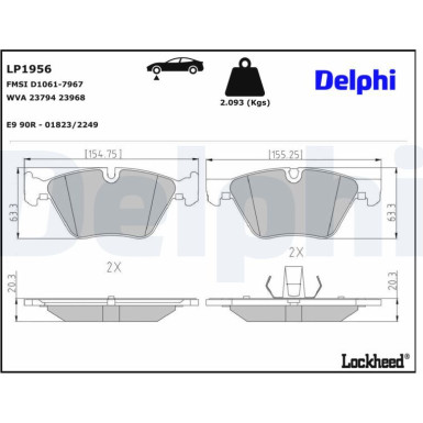 Delphi Bremsbelagsatz, Scheibenbremse LP1956 Delphi Bremsbelagsatz, Scheibenbremse LP1956