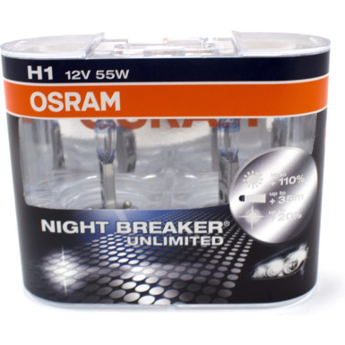Osram Glühlampe, Scheinwerfer OSRAM NIGHT BREAKER UNLIMITED H1 HALOGEN SCHEINWERFERLAMPE 12V +110% MEHR SICHT 64150NBU-HCB