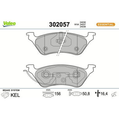Valeo Bremsbelagsatz, Scheibenbremse ESSENTIAL 302057 Valeo Bremsbelagsatz, Scheibenbremse ESSENTIAL 302057