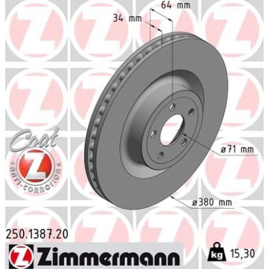 Zimmermann Bremsscheibe Coat Z 250.1387.20