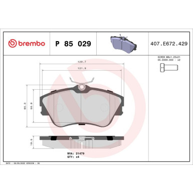 Brembo Bremsbelagsatz, Scheibenbremse PRIME LINE P 85 029