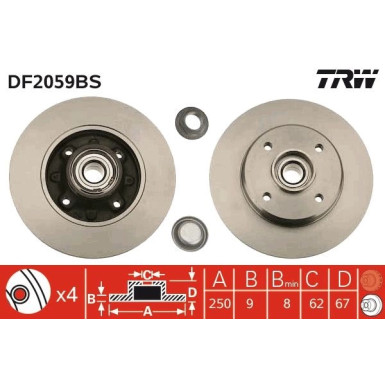Bremsscheibe TRW SINGLE DF2059BS Bremsscheibe TRW SINGLE DF2059BS