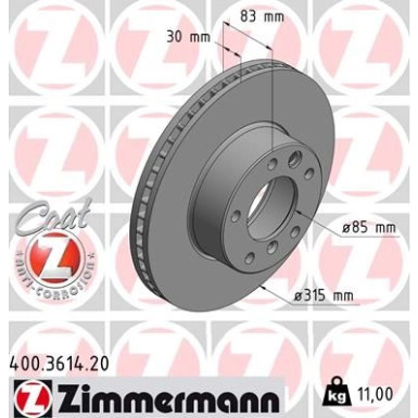Zimmermann Bremsscheibe Coat Z 400.3614.20 Zimmermann Bremsscheibe Coat Z 400.3614.20