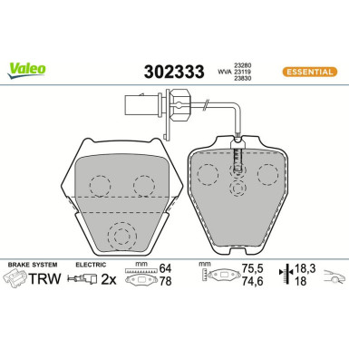 Valeo Bremsbelagsatz, Scheibenbremse ESSENTIAL 302333 Valeo Bremsbelagsatz, Scheibenbremse ESSENTIAL 302333