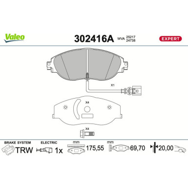 Valeo Bremsbelagsatz, Scheibenbremse EXPERT 302416A Valeo Bremsbelagsatz, Scheibenbremse EXPERT 302416A