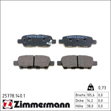 Zimmermann Bremsbelagsatz, Scheibenbremse 25778.140.1 Zimmermann Bremsbelagsatz, Scheibenbremse 25778.140.1