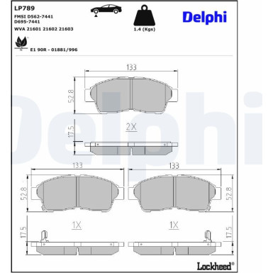 Delphi Bremsbelagsatz, Scheibenbremse LP789