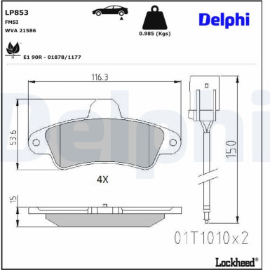 Delphi Bremsbelagsatz, Scheibenbremse LP853 Delphi Bremsbelagsatz, Scheibenbremse LP853