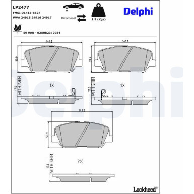 Delphi Bremsbelagsatz, Scheibenbremse LP2477 Delphi Bremsbelagsatz, Scheibenbremse LP2477