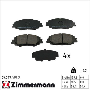 Zimmermann Bremsbelagsatz, Scheibenbremse 26217.165.2