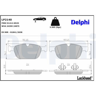Delphi Bremsbelagsatz, Scheibenbremse LP2140 Delphi Bremsbelagsatz, Scheibenbremse LP2140