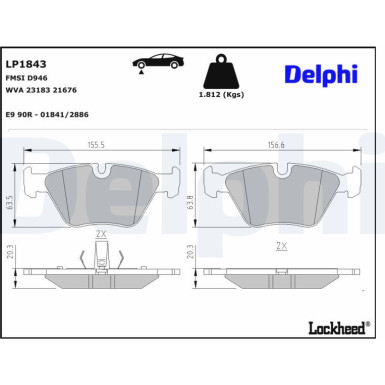 Delphi Bremsbelagsatz, Scheibenbremse LP1843 Delphi Bremsbelagsatz, Scheibenbremse LP1843