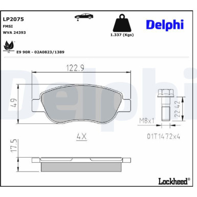Delphi Bremsbelagsatz, Scheibenbremse LP2075