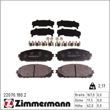 Zimmermann Bremsbelagsatz, Scheibenbremse 22070.180.2 Zimmermann Bremsbelagsatz, Scheibenbremse 22070.180.2