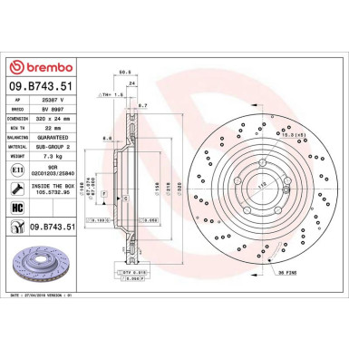Brembo Bremsscheibe PRIME LINE - UV Coated 09.B743.51 Brembo Bremsscheibe PRIME LINE - UV Coated 09.B743.51