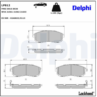 Delphi Bremsbelagsatz, Scheibenbremse LP812 Delphi Bremsbelagsatz, Scheibenbremse LP812