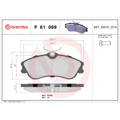 Brembo Bremsbelagsatz, Scheibenbremse PRIME LINE P 61 069 Brembo Bremsbelagsatz, Scheibenbremse PRIME LINE P 61 069