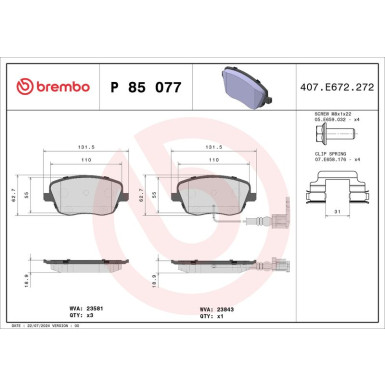 Brembo Bremsbelagsatz, Scheibenbremse PRIME LINE P 85 077