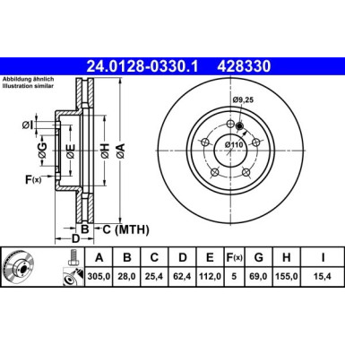 ATE 24.0128-0330.1 Bremsscheibe Ø305mm, 5x112,0 für MERCEDES ATE 24.0128-0330.1 Bremsscheibe Ø305mm, 5x112,0 für MERCEDES