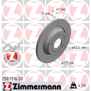 Zimmermann Bremsscheibe Coat Z 250.1316.20 Zimmermann Bremsscheibe Coat Z 250.1316.20