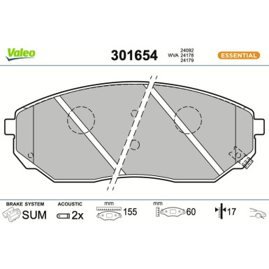 Valeo Bremsbelagsatz, Scheibenbremse ESSENTIAL 301654 Valeo Bremsbelagsatz, Scheibenbremse ESSENTIAL 301654