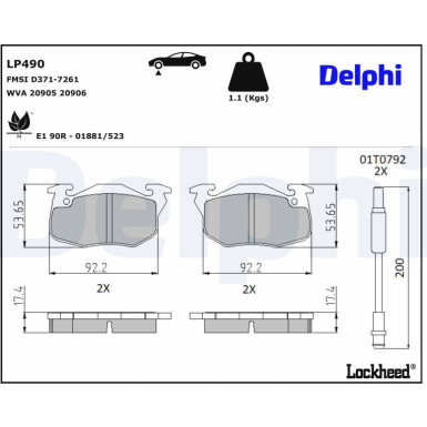 Delphi Bremsbelagsatz, Scheibenbremse LP490