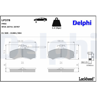 Delphi Bremsbelagsatz, Scheibenbremse LP378