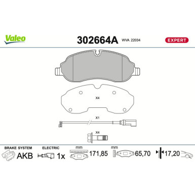 Valeo Bremsbelagsatz, Scheibenbremse EXPERT 302664A Valeo Bremsbelagsatz, Scheibenbremse EXPERT 302664A