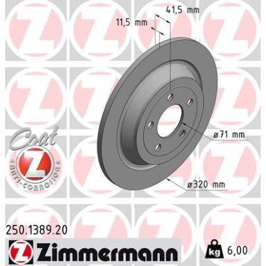 Zimmermann Bremsscheibe Coat Z 250.1389.20 Zimmermann Bremsscheibe Coat Z 250.1389.20