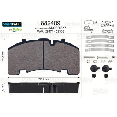 Valeo Bremsbelagsatz, Scheibenbremse SMARTPACK 882409