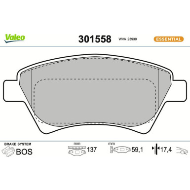Valeo Bremsbelagsatz, Scheibenbremse ESSENTIAL 301558