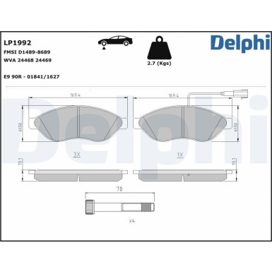 Delphi Bremsbelagsatz, Scheibenbremse LP1992 Delphi Bremsbelagsatz, Scheibenbremse LP1992