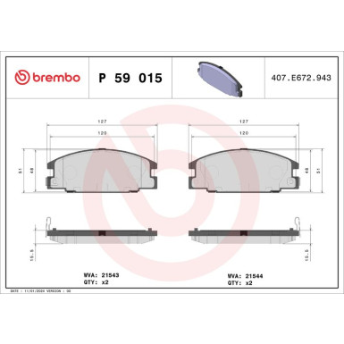 Bremsbelagsatz, Scheibenbremse P 59 015 Bremsbelagsatz, Scheibenbremse P 59 015