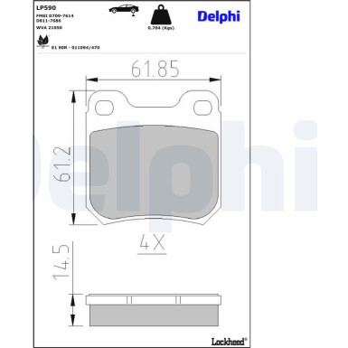 Delphi Bremsbelagsatz, Scheibenbremse LP590 Delphi Bremsbelagsatz, Scheibenbremse LP590