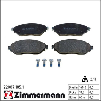 Zimmermann Bremsbelagsatz, Scheibenbremse 22087.185.1 Zimmermann Bremsbelagsatz, Scheibenbremse 22087.185.1