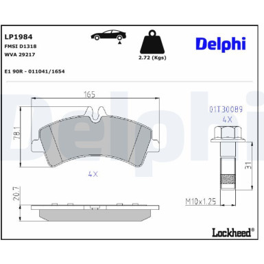 Delphi Bremsbelagsatz, Scheibenbremse LP1984