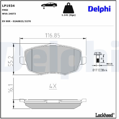 Delphi Bremsbelagsatz, Scheibenbremse LP1934 Delphi Bremsbelagsatz, Scheibenbremse LP1934
