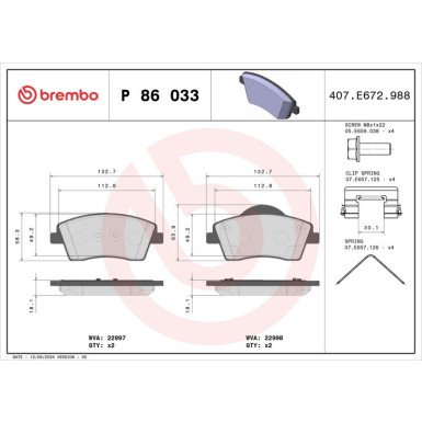 Brembo Bremsbelagsatz, Scheibenbremse PRIME LINE P 86 033 Brembo Bremsbelagsatz, Scheibenbremse PRIME LINE P 86 033