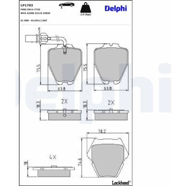 Delphi Bremsbelagsatz, Scheibenbremse LP1703